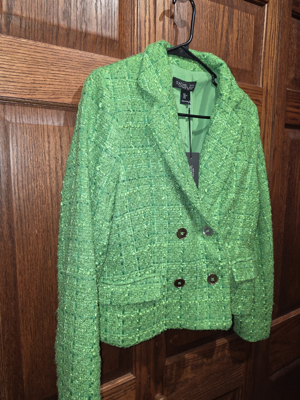 NWT Rachel Zoe Green Tweed Bouclé Double Breasted Blazer | Statement Preppy Jack